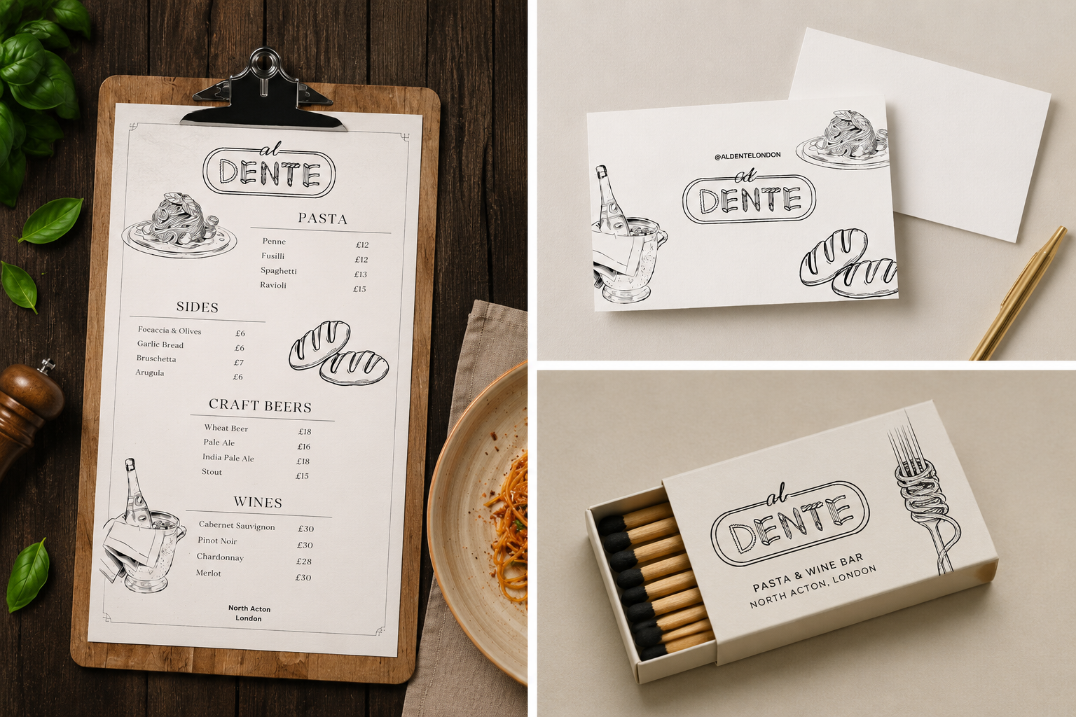Al Dente typeface branding board